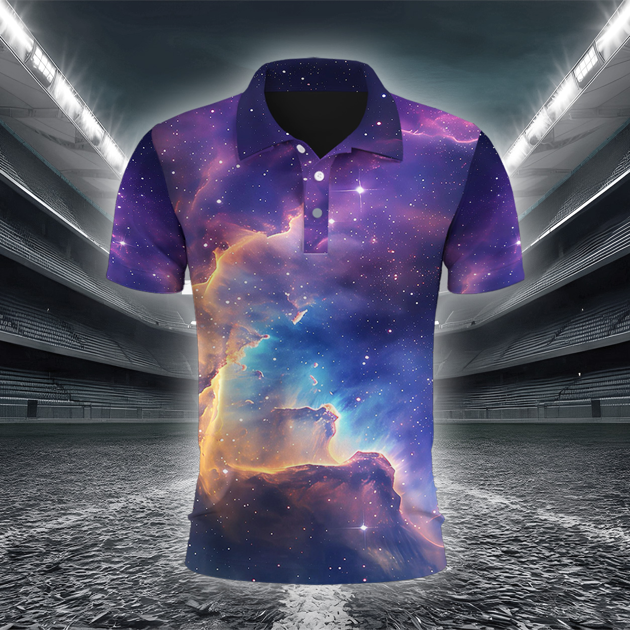 Spiralförmige Gold-Lila Galaxie Poloshirt – Bild 3